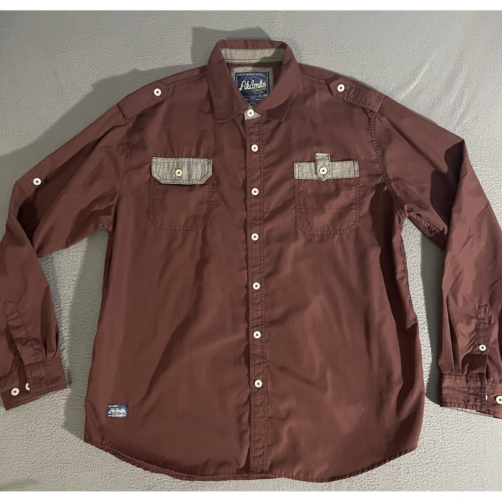 AKDMKS Akademiks Button Down Long Sleeve Shirt Size 2XL Reddish Brown